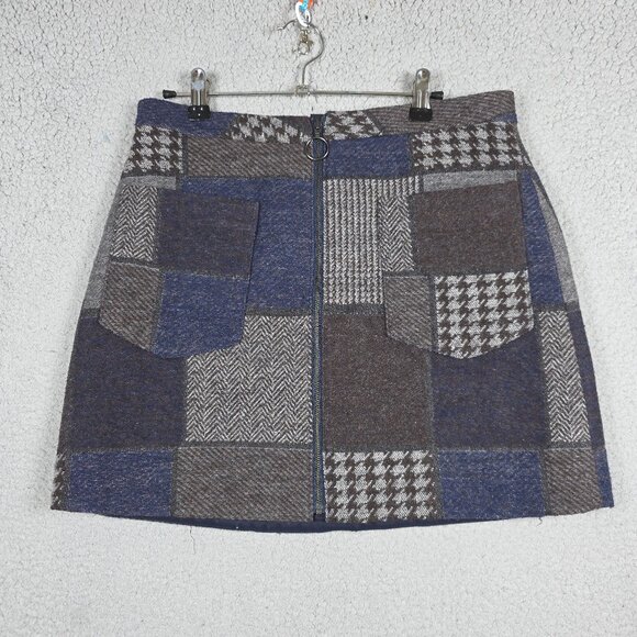BCBG Maz Azria Mini Skirt Womens Small Mollee Patchwork Wool Dark Academia Lined - Picture 1 of 11